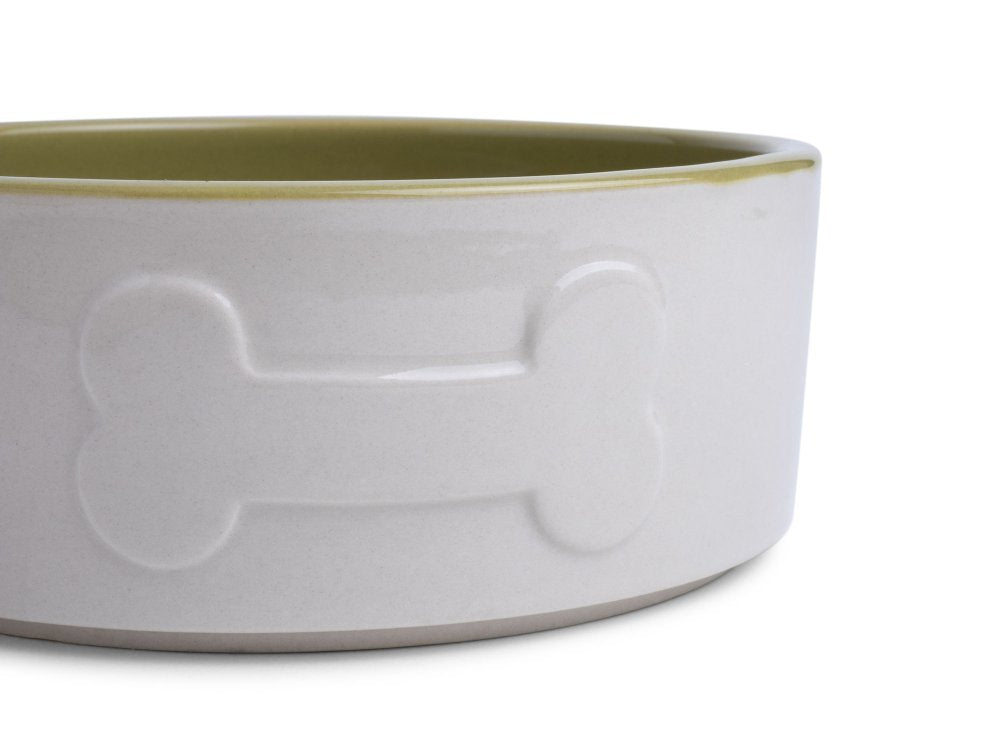BONE CERAMIC BOWL CREAM/GREEN 15CM