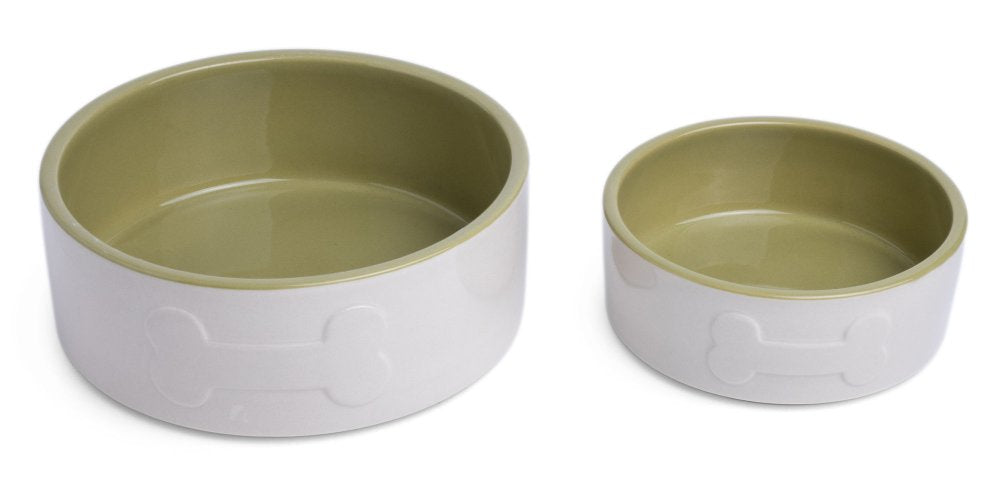 BONE CERAMIC BOWL CREAM/GREEN 15CM