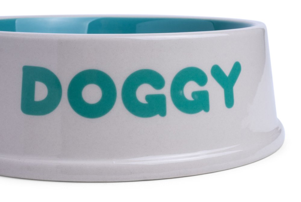DOGGY CERAMIC BOWL CREAM/AQUA 18CM