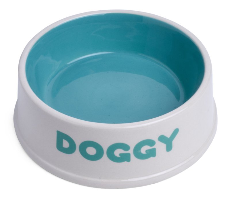 DOGGY CERAMIC BOWL CREAM/AQUA 18CM