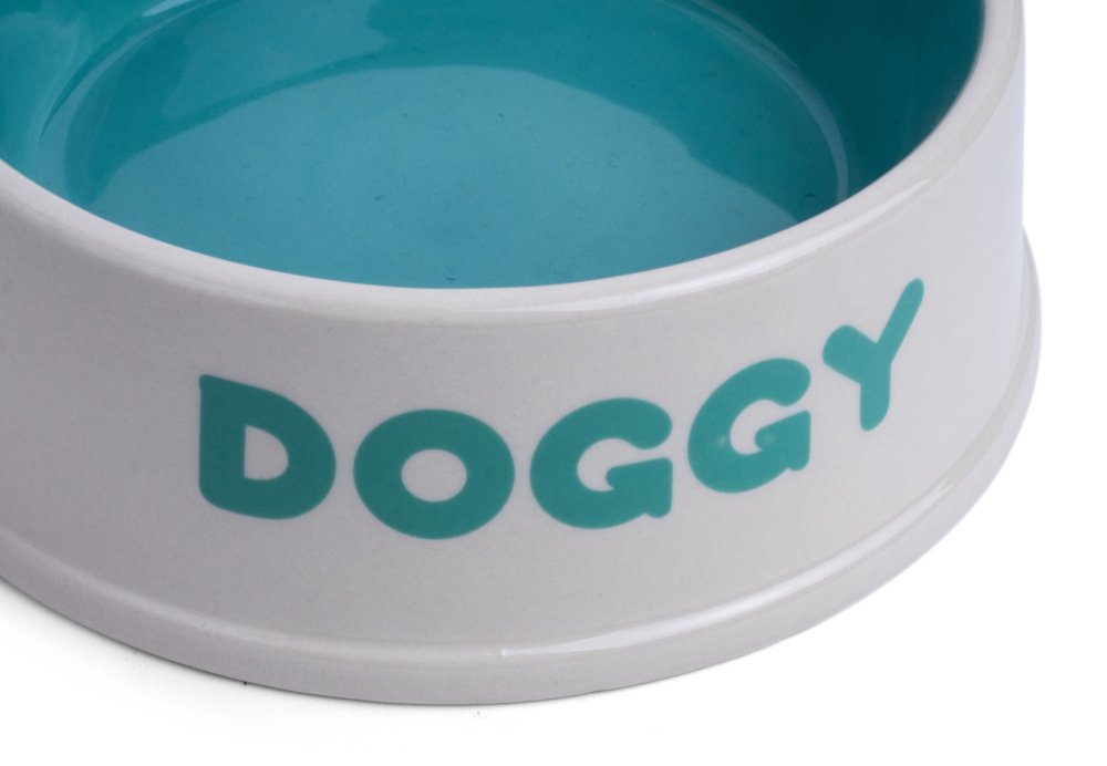 DOGGY CERAMIC BOWL CREAM/AQUA 18CM