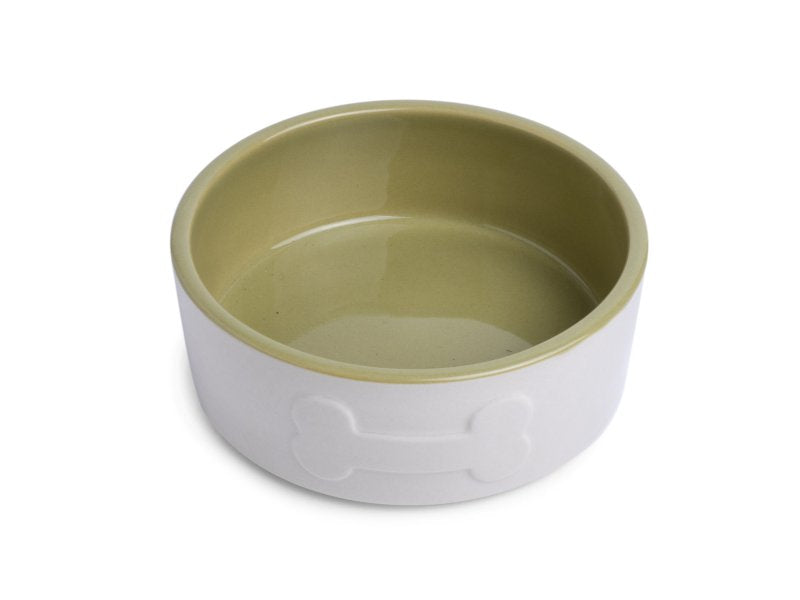 BONE CERAMIC BOWL CREAM/GREEN 15CM