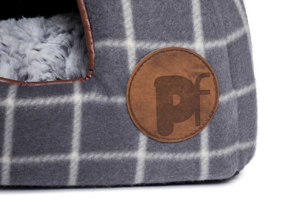 GREY WINDOW PANE CHECK IGLOO CAT BED