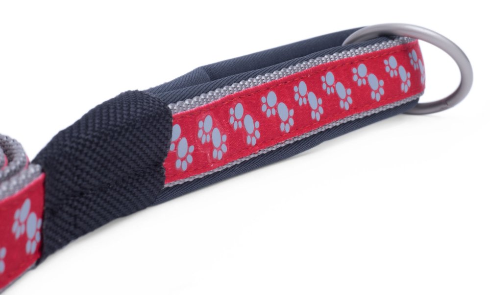 PADDED DOG LEAD RED PAWS MED