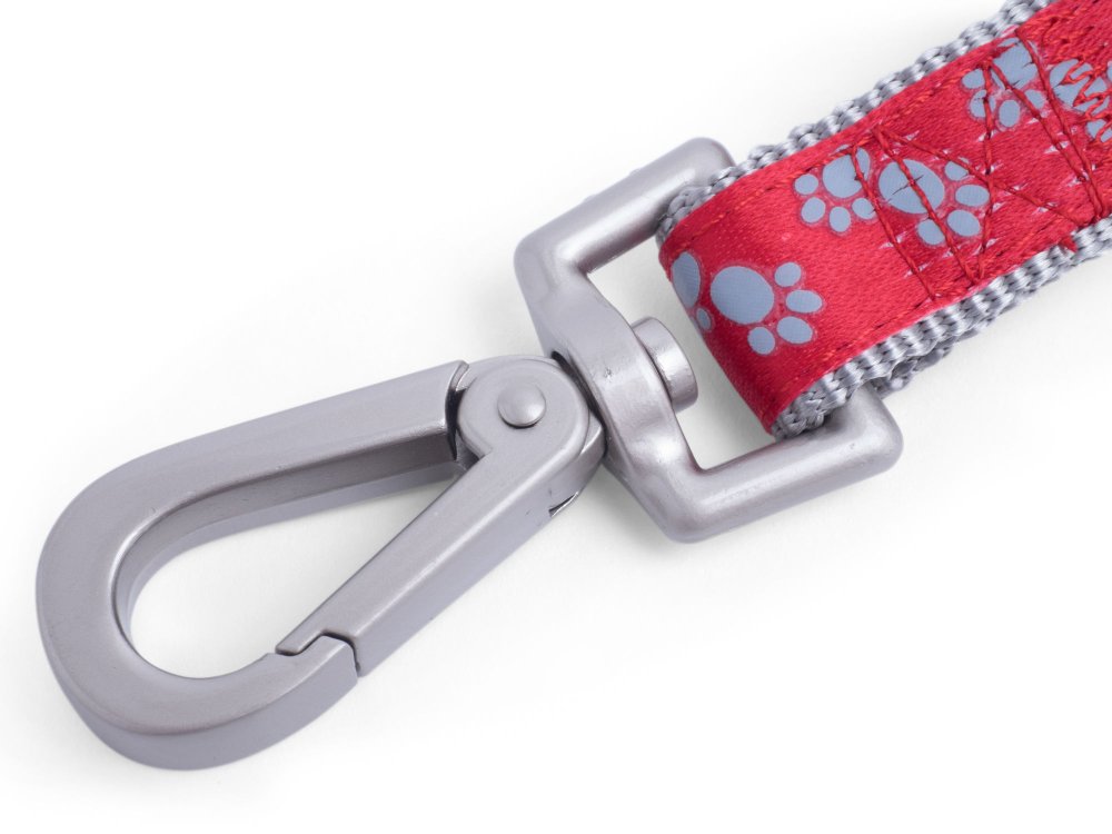 PADDED DOG LEAD RED PAWS MED
