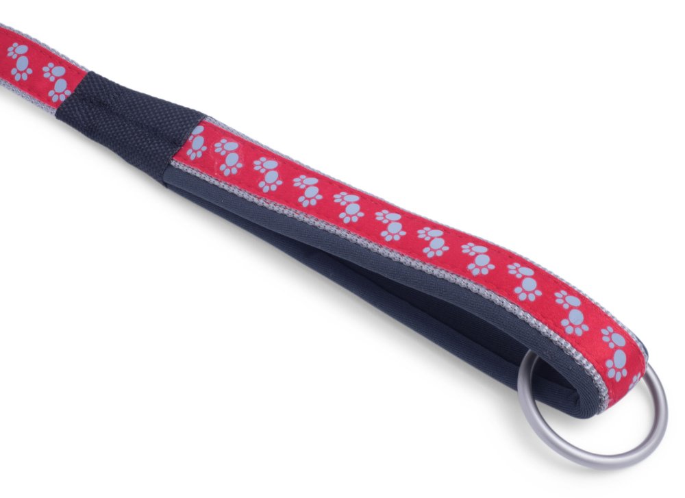 PADDED DOG LEAD RED PAWS MED