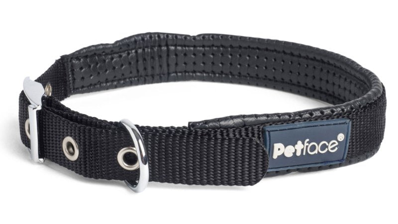 PADDED NYLON DOG COLLAR BLACK SML