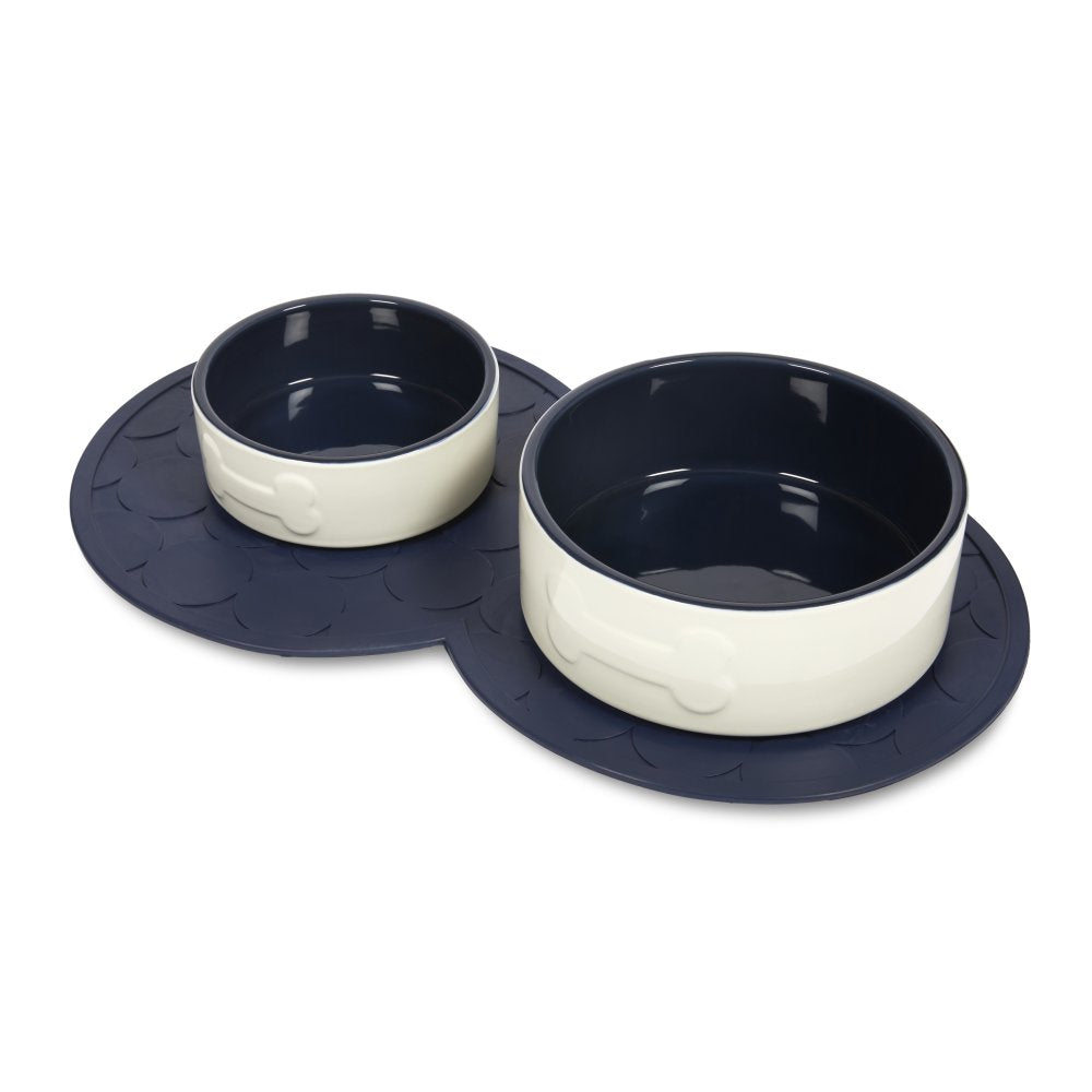 BONE CERAMIC BOWL CREAM/NAVY 15CM