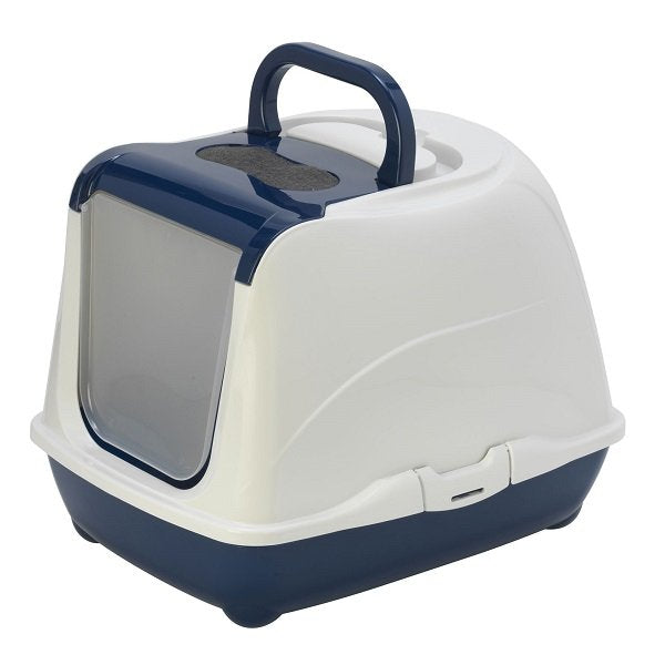 HOODED CAT LITTER TRAY 50CM BLUE