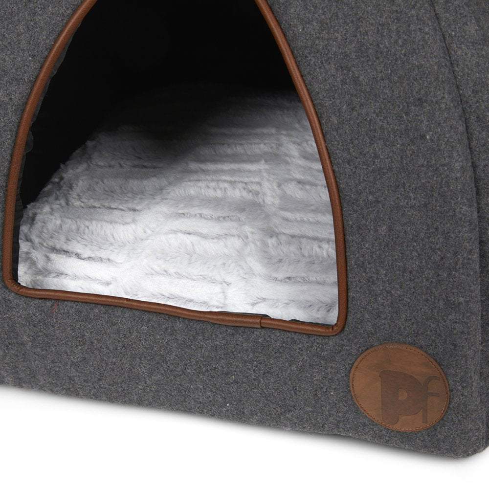 GRAPHITE GREY FELT IGLOO CAT BED