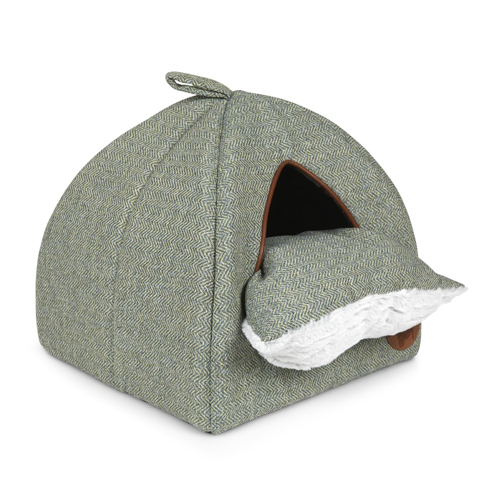 SAGE HERRINGBONE IGLOO CAT BED
