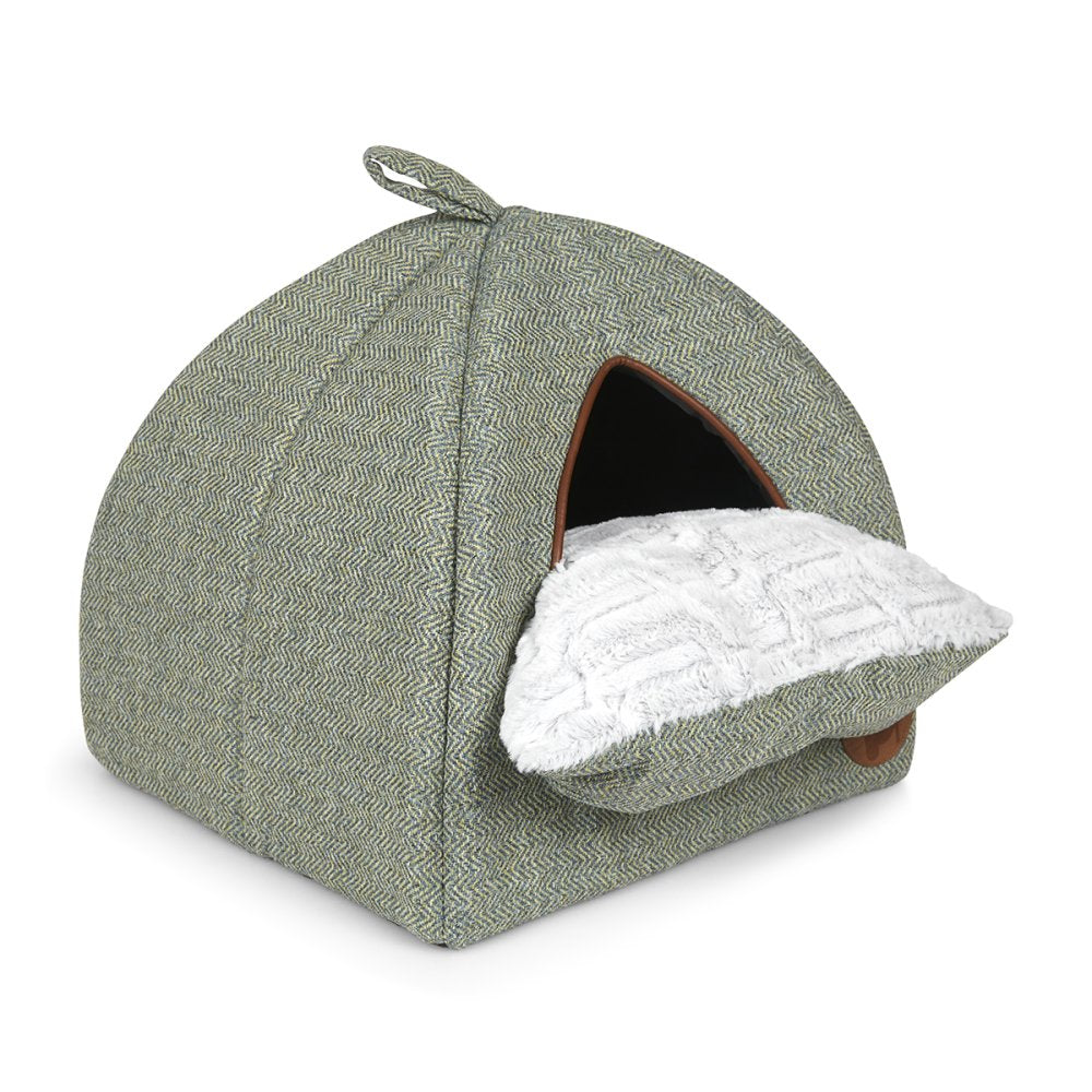 SAGE HERRINGBONE IGLOO CAT BED