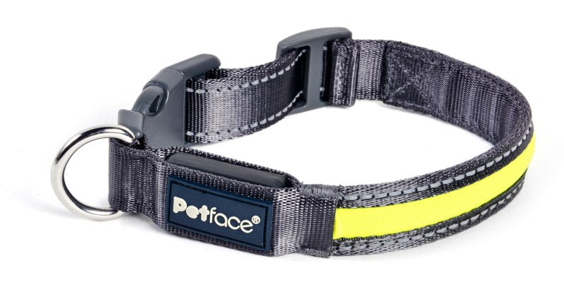 REFLECTIVE FLASHING YELLOW DOG COLLAR SML
