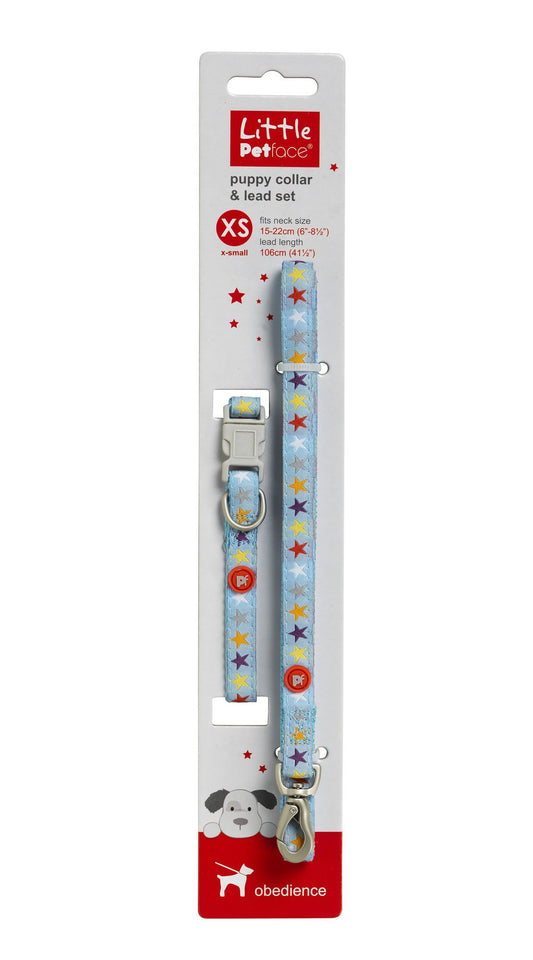 LITTLE PETFACE COLLAR/LEAD SET MIXED STARS XS