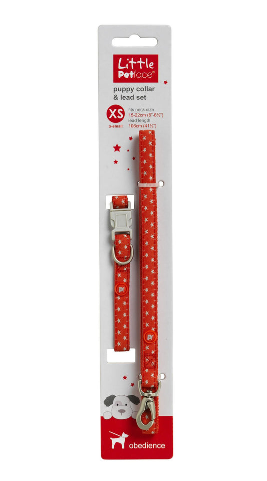 LITTLE PETFACE COLLAR/LEAD SET GREY STARS XS
