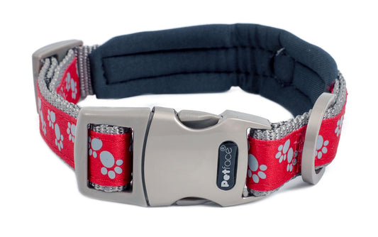 PADDED DOG COLLAR RED PAWS SM