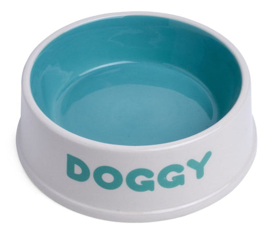 DOGGY CERAMIC BOWL CREAM/AQUA 18CM