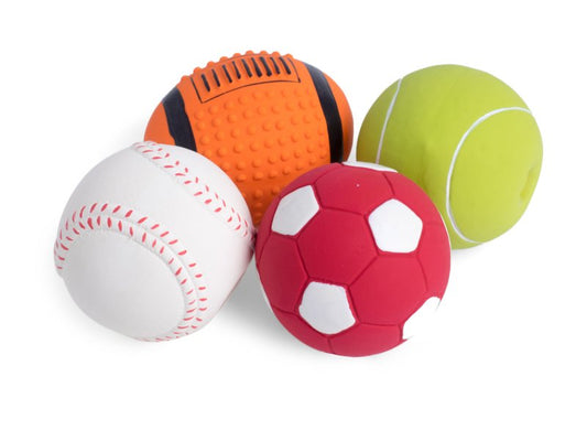 ASSORTED LATEX SPORTS BALLS DOG TO