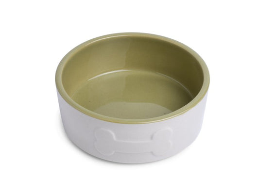 BONE CERAMIC BOWL CREAM/GREEN 15CM