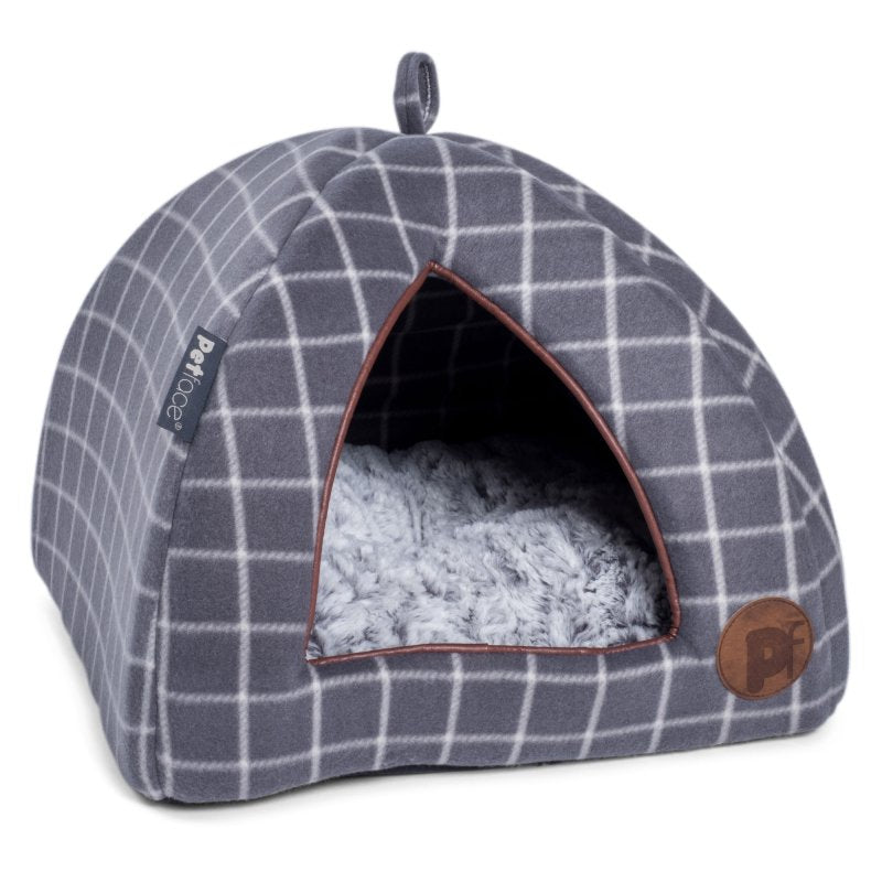 GREY WINDOW PANE CHECK IGLOO CAT BED