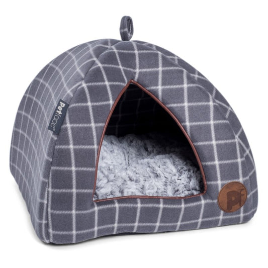 GREY WINDOW PANE CHECK IGLOO CAT BED