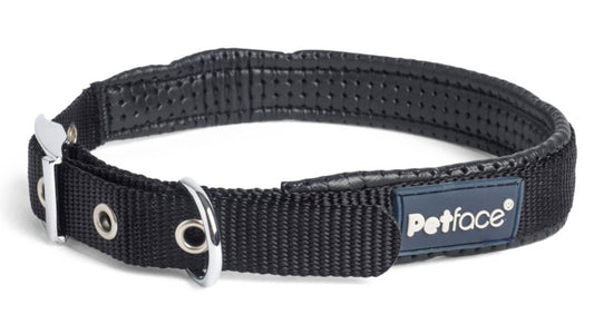 PADDED NYLON DOG COLLAR BLACK SML