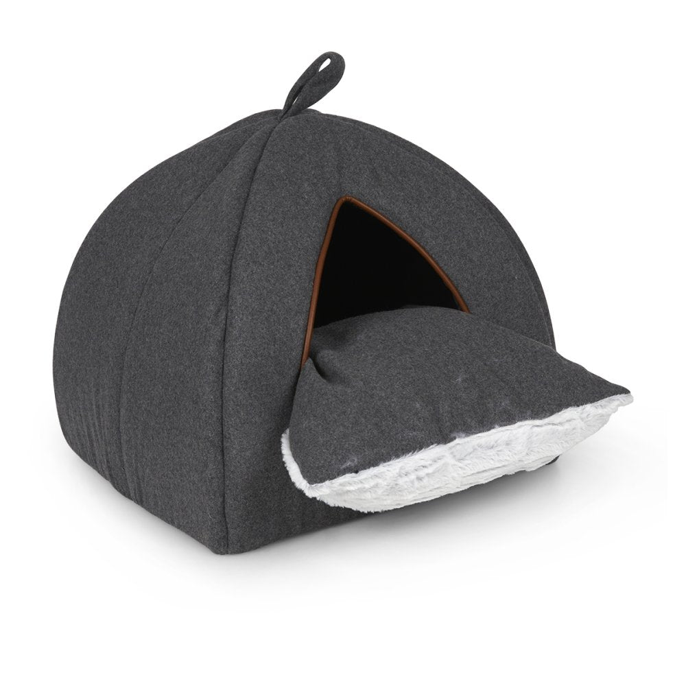 GRAPHITE GREY FELT IGLOO CAT BED