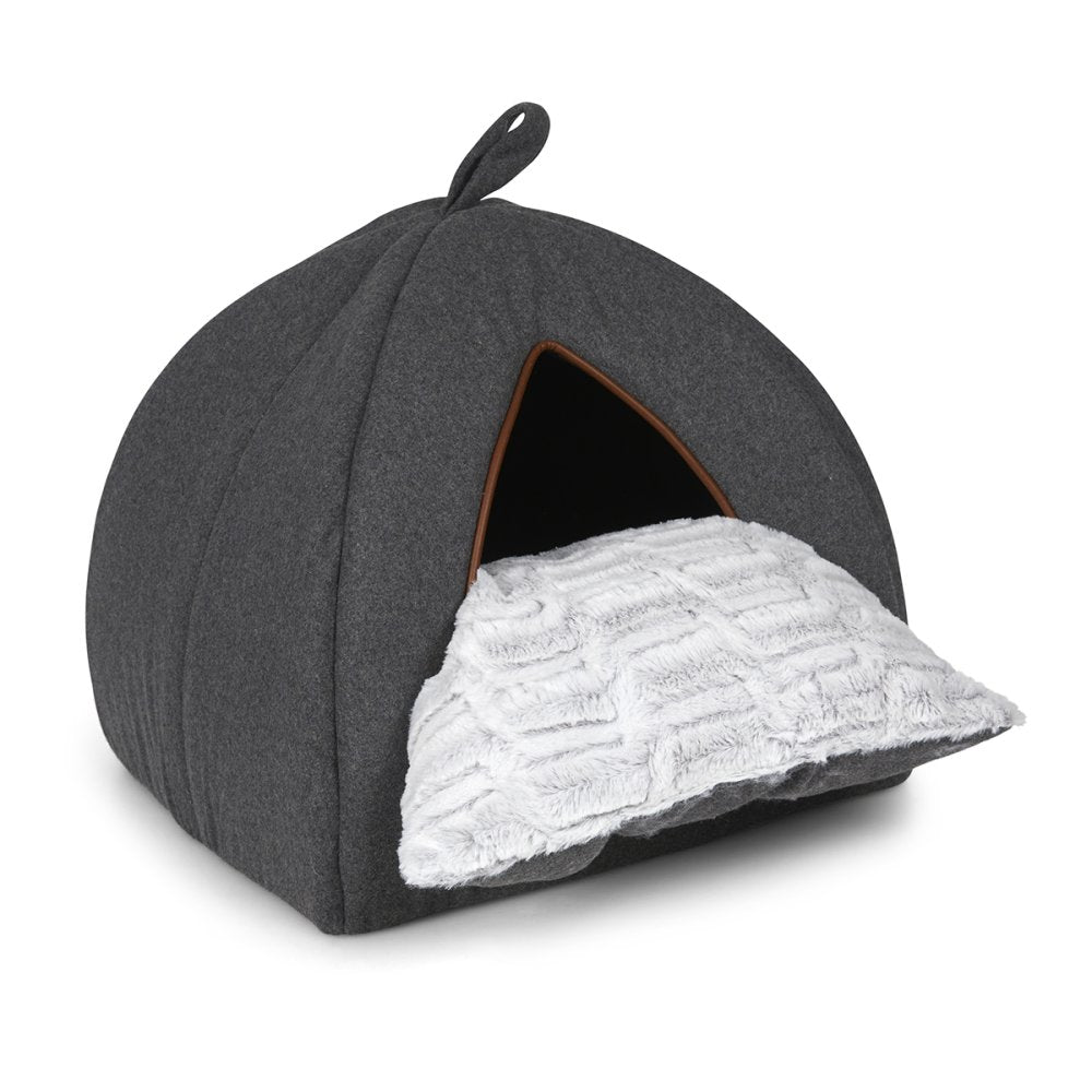 GRAPHITE GREY FELT IGLOO CAT BED