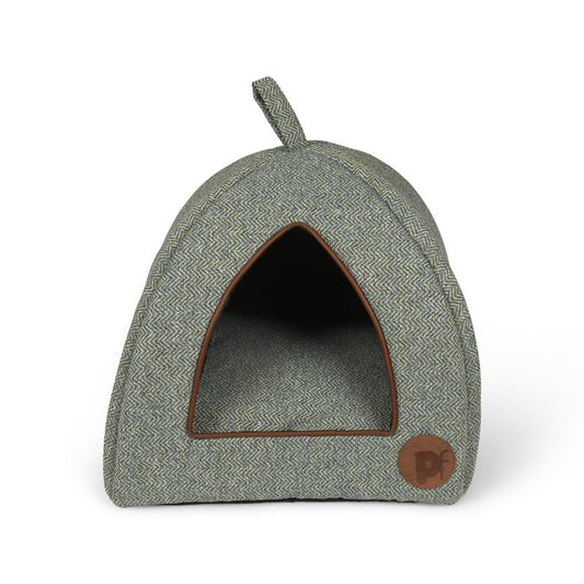 SAGE HERRINGBONE IGLOO CAT BED