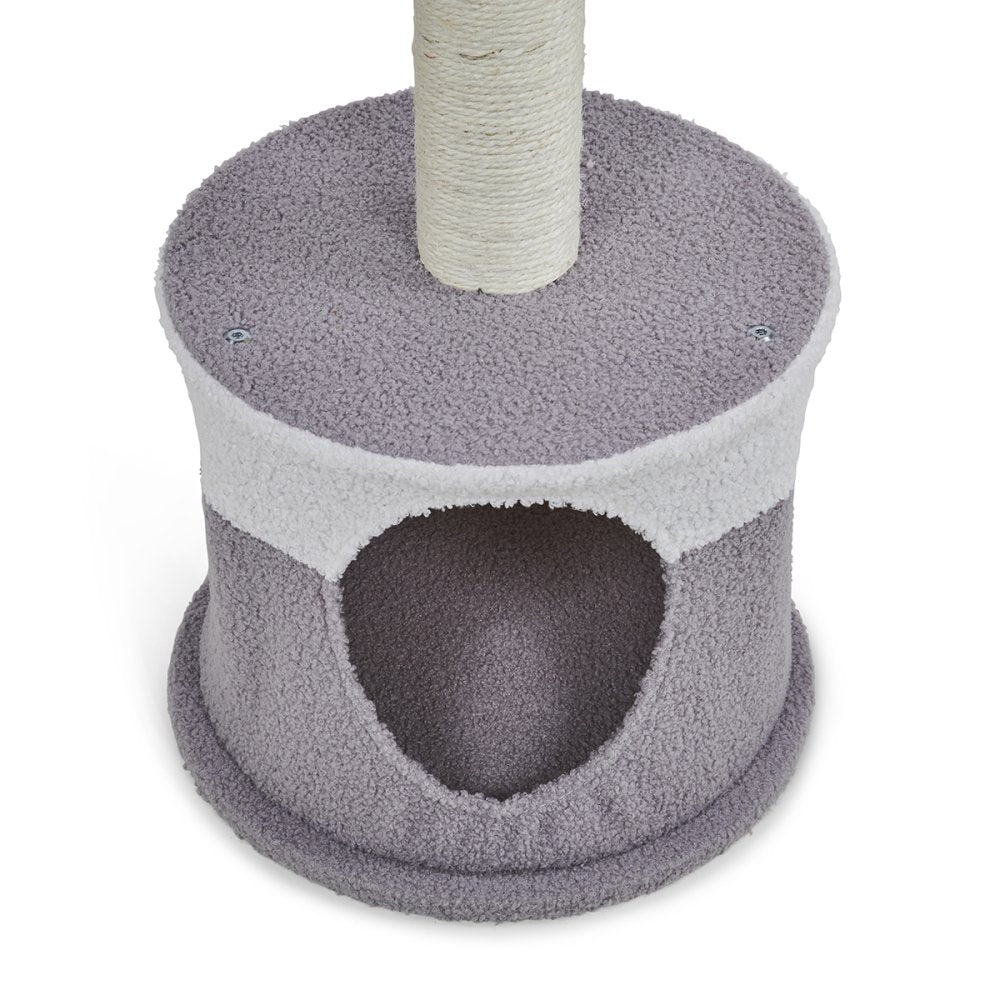 TEDDY FLEECE CAT HIDE WITH SCRATCH POST AND PLATFORM BED