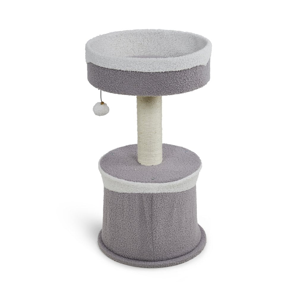 TEDDY FLEECE CAT HIDE WITH SCRATCH POST AND PLATFORM BED