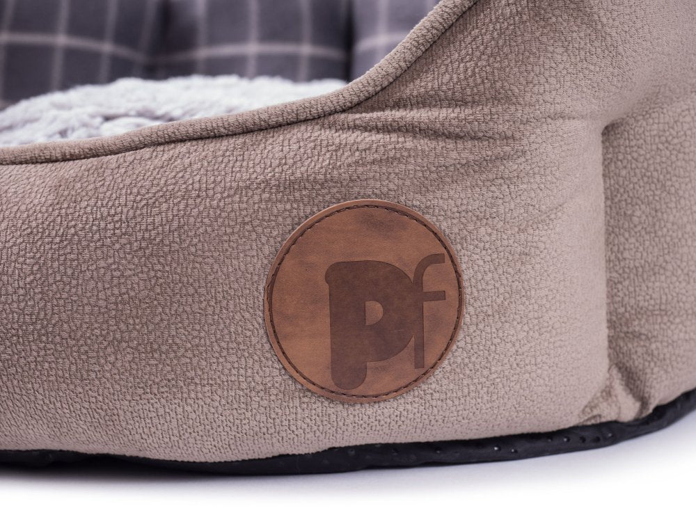 GREY CHECK & BAMBOO OVAL PET BED MED
