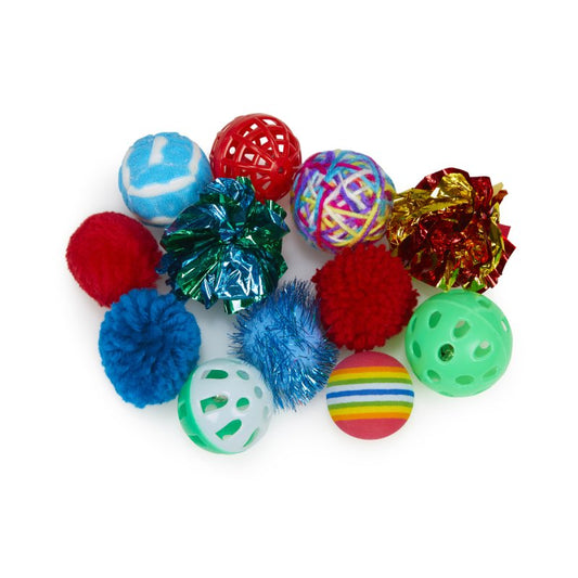 CATKINS CAT PLAY PACK - 12 ASSORTED BALL TOYS