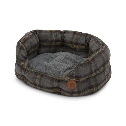 GREY TWEED OVAL PET BED MED