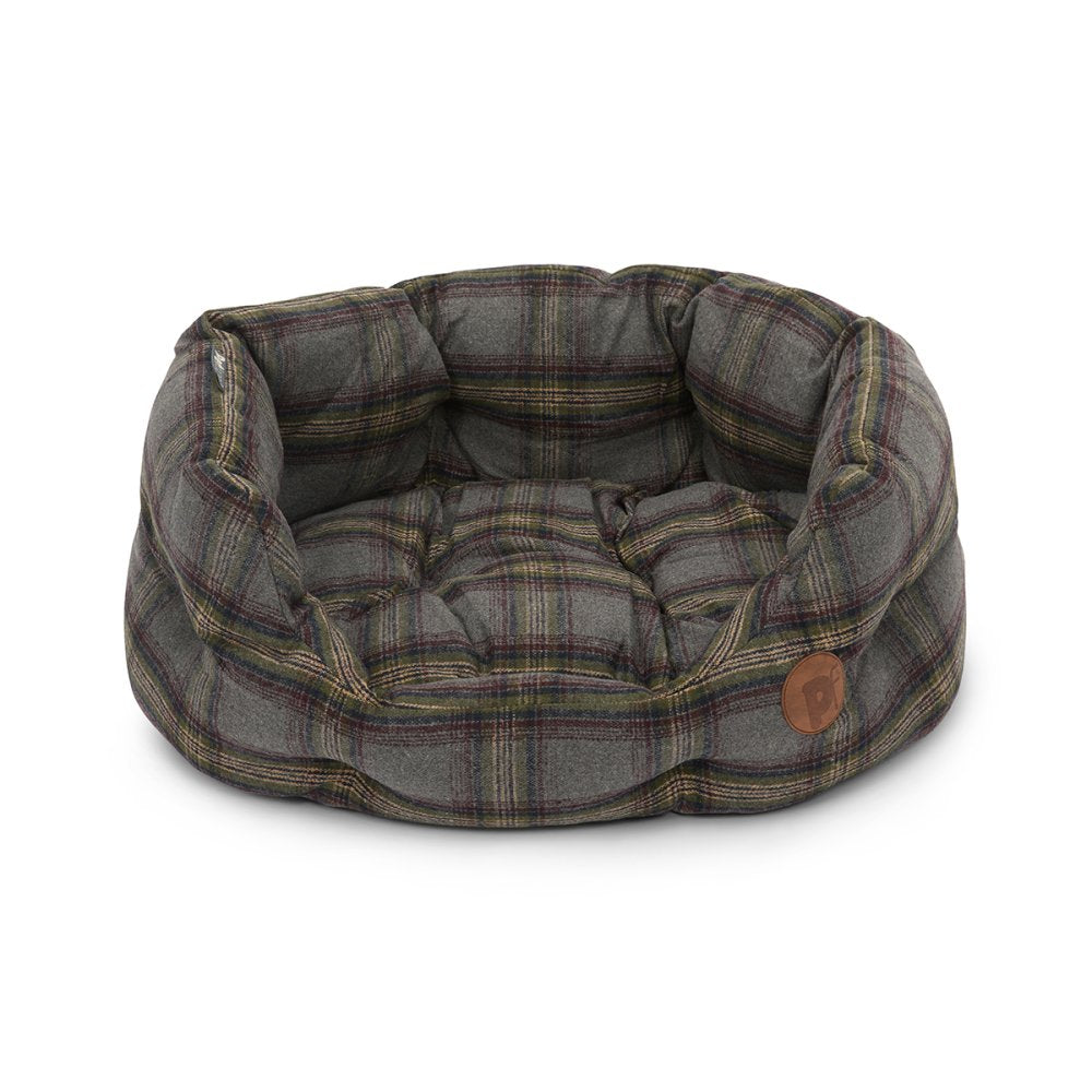 GREY TWEED OVAL PET BED MED