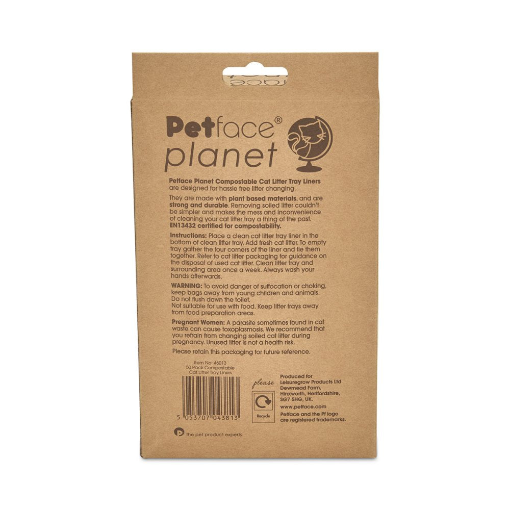 PETFACE PLANET 50 PACK COMPOSTABLE CAT LITTER TRAY LINERS