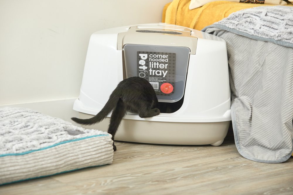 CORNER HOODED CAT LITTER TRAY